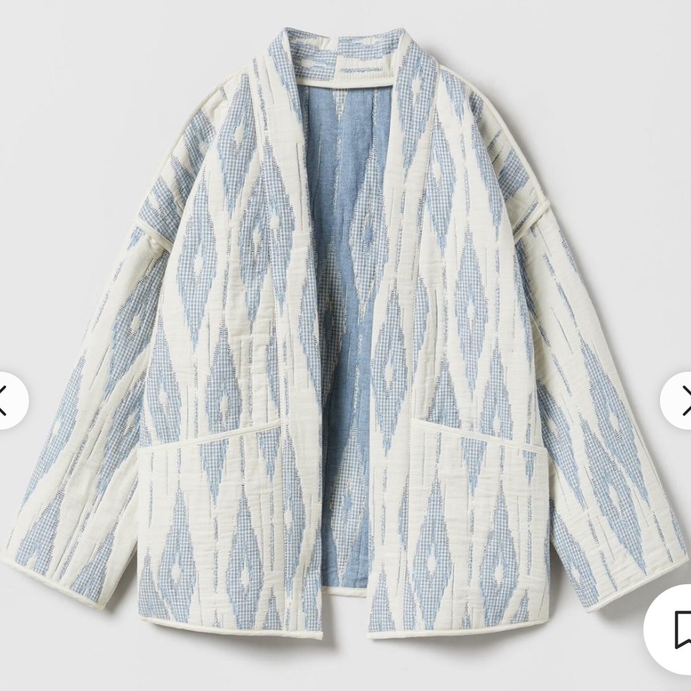 ZARA Women’s PIPED JACQUARD KIMONO Small Blue Quilted Jacket SOLD OUT